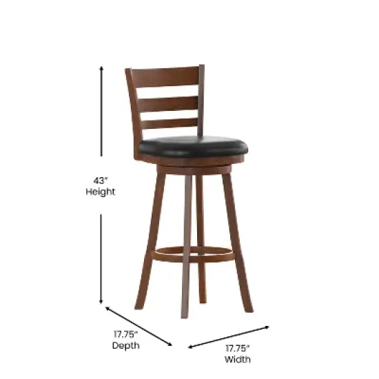 Merrick Lane 30" Classic Wooden Ladderback Swivel Bar Height Stool with Upholstered Padded Seat and Integrated Footrest image {6}