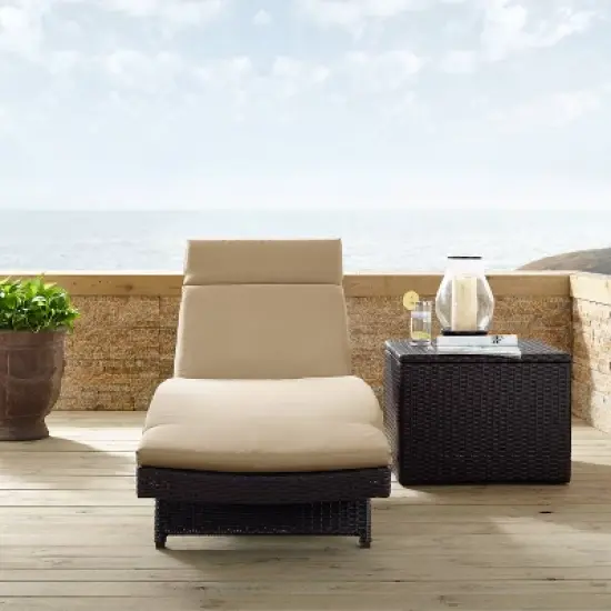 Biscayne Chaise Lounge with Mocha Cushion Brown - Crosley: Steel Frame, Weather-Resistant, Adjustable Back image {1}