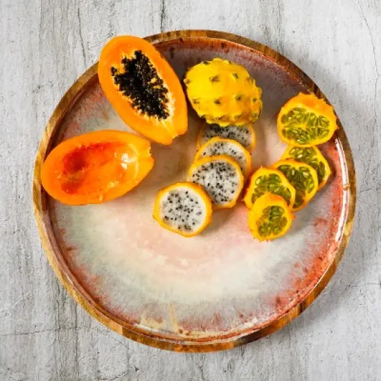 Cravings By Chrissy Teigen 15.9 Inch Round Enameled Mango Wood Platter in Blush image {2}