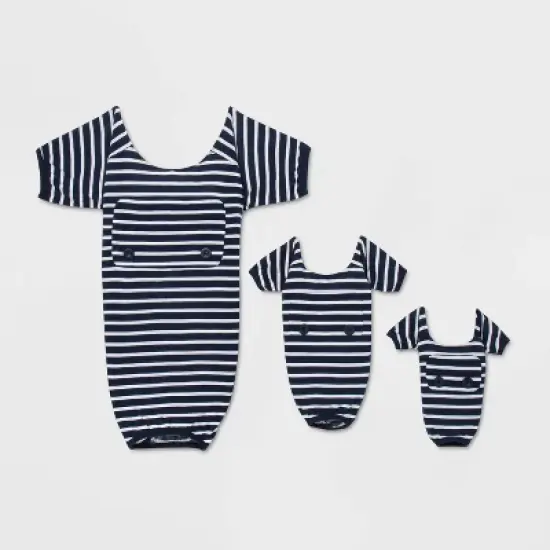 Striped Dog and Cat Matching Family Pajamas - Navy image {3}