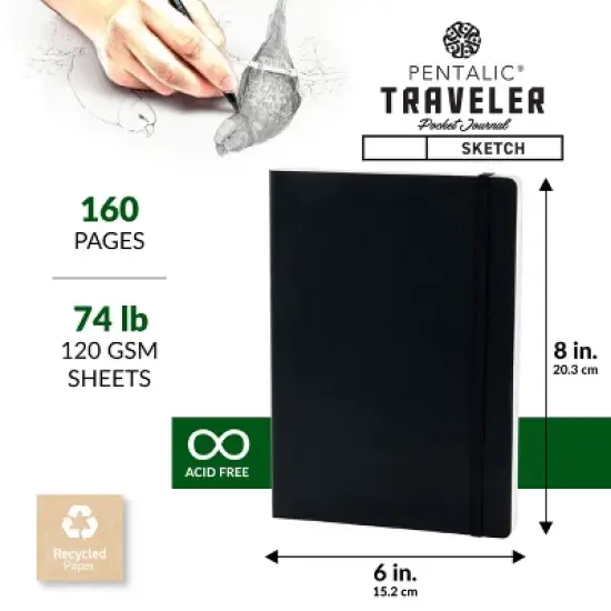 Pentalic 6"x 8" Traveler Pocket Sketching Journal, 2 pack, Black image {2}