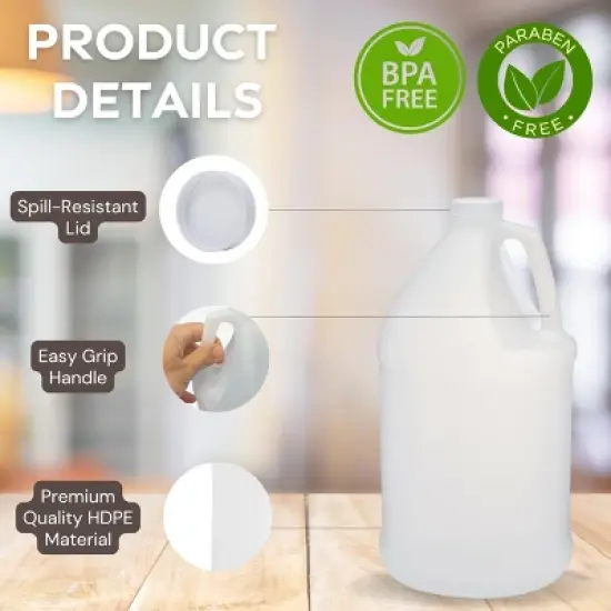 1 Gallon HDPE Plastic Jug with Child-Resistant Caps Made in USA - Pack of 2 image {2}