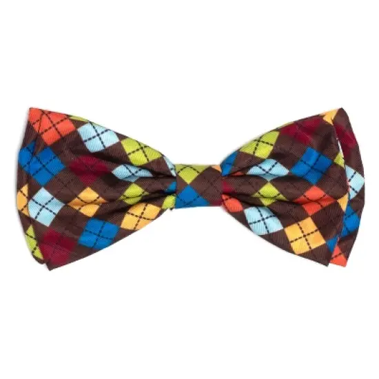 The Worthy Dog Autumn Argyle Bow Tie Adjustable Collar Attachment Accessory image {1}