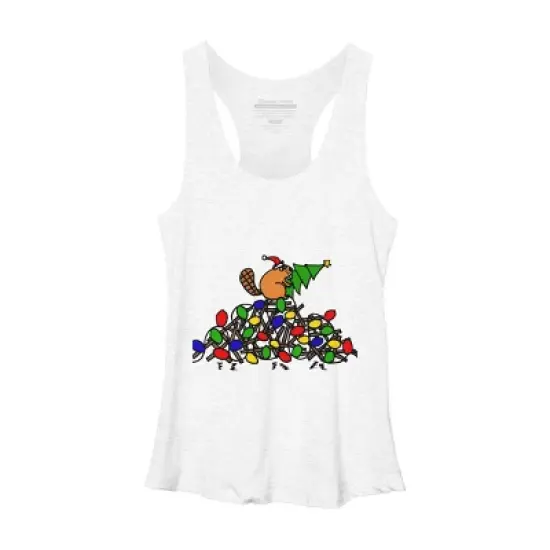 Women's Design By Humans Cool Christmas Beaver dding Lights to Dam By SmileToday Racerback Tank Top image {5}