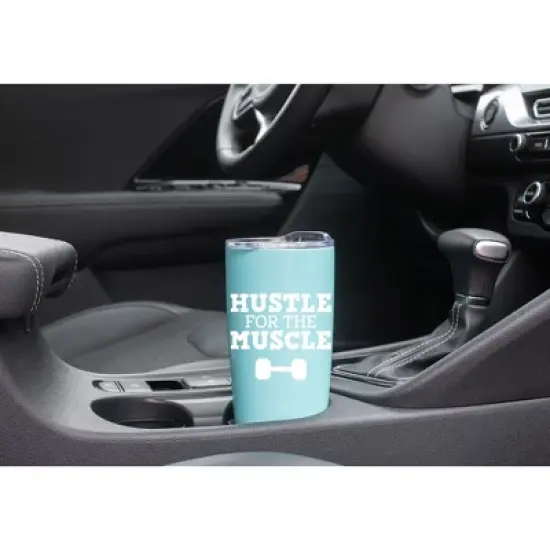 100 North 20 Ounce Stainless Steel On the Go Travel Tumbler With Push Top Lid, Hustle for the Muscle Teal image {2}