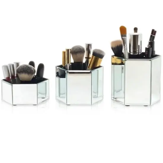 OnDisplay Tressa Set of 3 Hexagon Mirrored Trays for Makeup/Cosmetics, Brushes, Office, Jewelry and Accessories image {4}