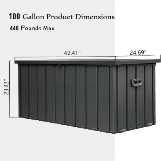 Akoasm 100 Gallon Large Outdoor Storage Deck Box For Outside Cushions, Throw Pillows & Garden Tools-Dark Gray image {6}