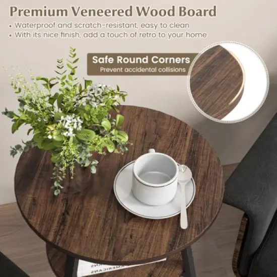Tangkula 2-tier Accent Coffee Tea Table Nightstand Bedside Table w/ Storage Shelf image {6}