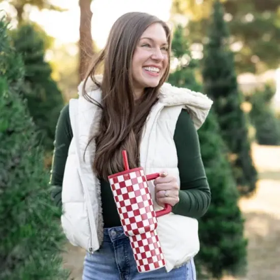 Simple Modern 40oz Trek Checkmate Straw Tumbler Red/White: Stainless Steel, Dishwasher-Safe, Cold Beverages, All Ages image {1}