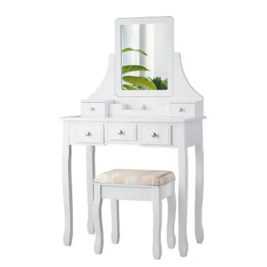 Tangkula Rotatable Mirror Vanity Set Makeup Dressing Table and Stool w/ 5 Drawers image {8}