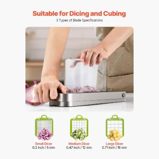 VEVOR Vegetable Chopper, Food Veggie Cutter with 3 Stainless Steel Blades, Onion Slicer with Container, Silver image {4}