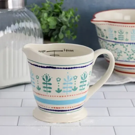 Gibson Home Village Vines 1 Quart Stoneware Measuring Cup in Multi image {1}