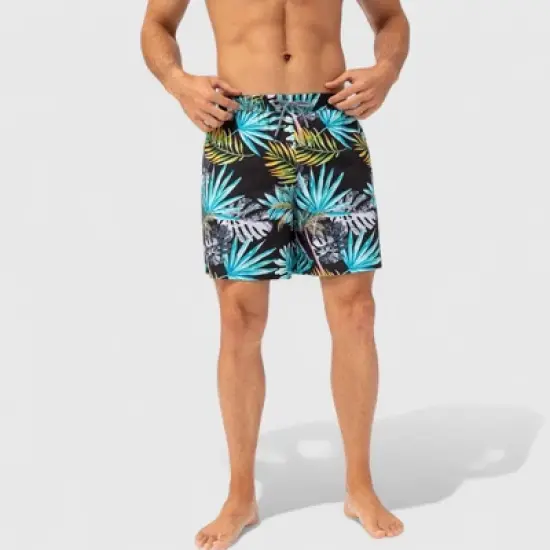 Anna-Kaci Active Men's Tropical Print Swim Trunks with Elastic Waistband and Side Pockets image {1}