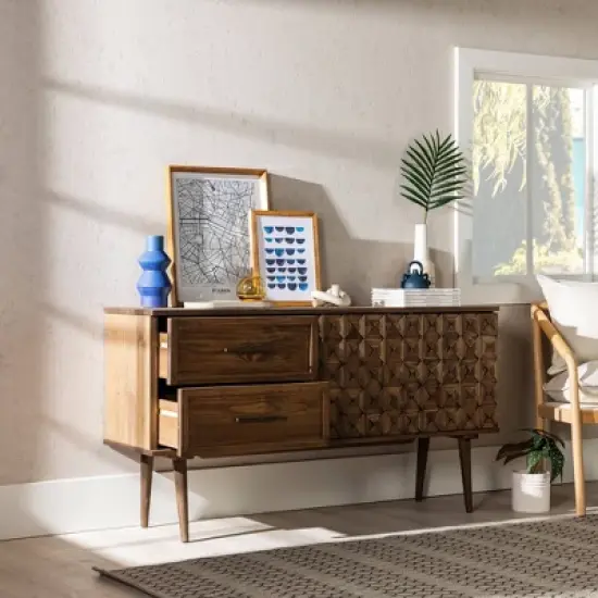 58" Modern Boho Solid Pine Wood Closed Storage Sideboard Brown - Saracina Home image {23}