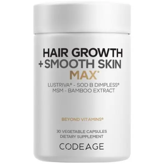 Codeage Hair Growth + Smooth Skin Max Vitamins Supplement - Hair Growth Health Skin Cellulite Support - Biotin, Vitamin C, MSM - 30 Capsules image {10}