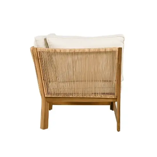 Christopher Knight Home Doretta Outdoor Acacia Wood and Rattan L Shape 5 Seater Seating Set with Cushions image {7}