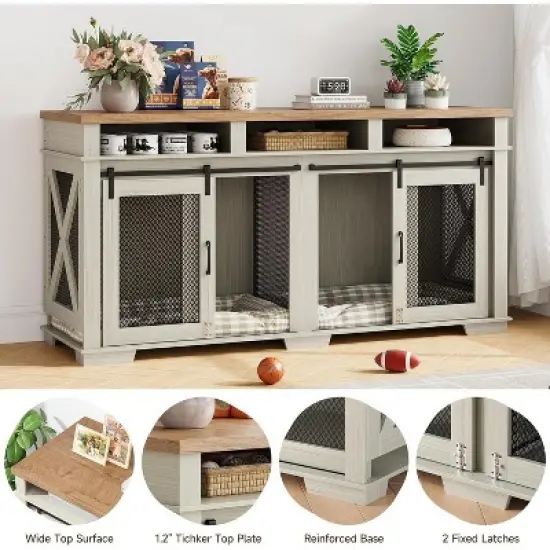 Dog Crate Furniture for 2 Large Medium Dogs 71" Dog Kennel with 3 Storage Compartments and Removable Divider,Double Dog Crates image {3}
