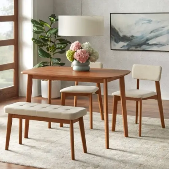 Buylateral Set of 2 Nettie Mid Century Modern Upholstered Dining Chairs Walnut/Beige image {2}
