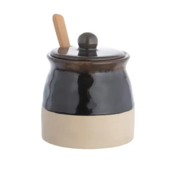 Storied Home Stoneware Sugar Pot with Lid and Wood Spoon image {2}