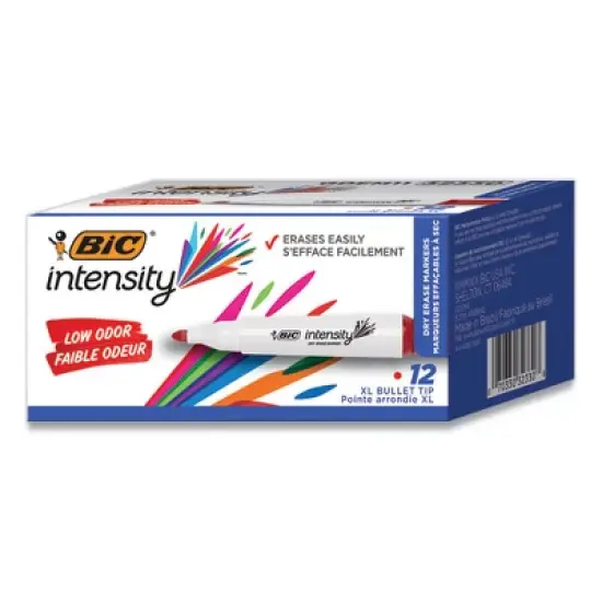 BIC Intensity Low Odor Chisel Tip Dry Erase Marker, Extra-Broad Bullet Tip, Red, Dozen image {1}