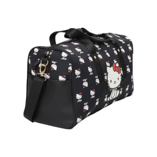 Hello Kitty AOP in Nylon with PU Accents Black Wheeled Duffle image {1}