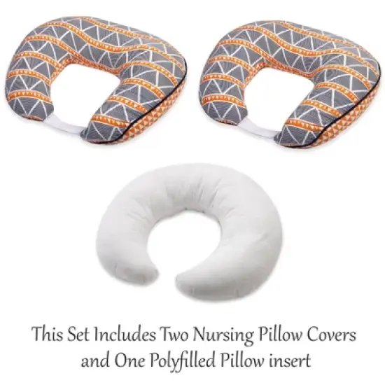 Bacati - 3 pc Liam Aztec Orange/Navy Large Triangles Muslin Hugster Feeding & Infant Support Nursing Pillow with 2 removable zippered covers  image {3}
