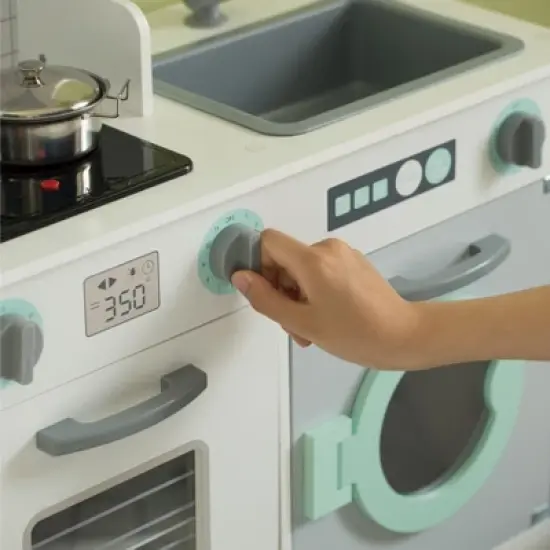 Gardenised Wooden Play Kitchen Toy, Light on Microwave, Cabinet, Washer, Sound Electronic Stove, Microwave and Sink Ages 3+ image {10}