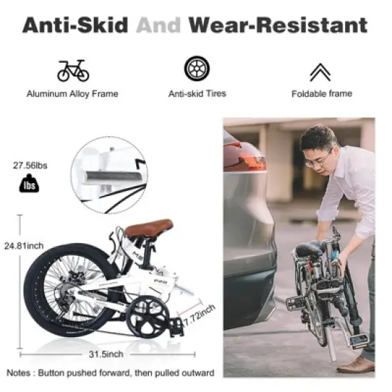 Aukfa 20"Adult Folding Bike - Lightweight Aluminum Frame, 7-Speed and Dual Disc Brakes, Compact Urban Commuter Bike, Unisex image {5}