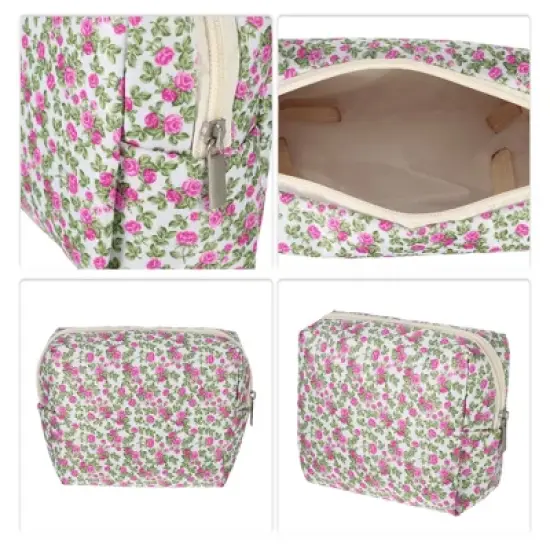 Unique Bargains Portable Peony Cosmetic Bag White Pink 1 Pc image {2}