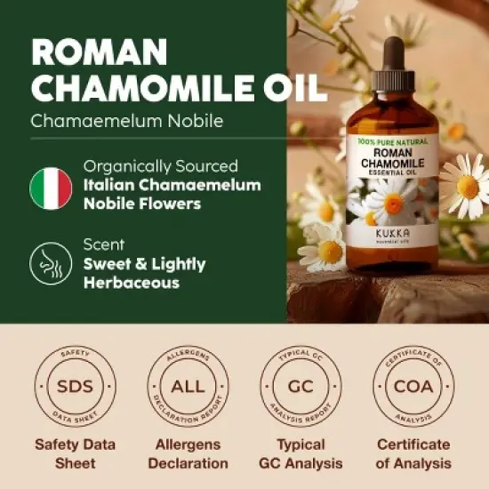 KUKKA Roman Chamomile Essential Oil (4 Fl Oz / 118 ml) for Tranquil Retreats and Peaceful Relaxation - Roman Chamomile Essential Oil image {4}