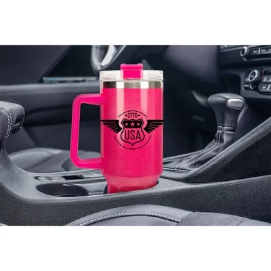 100 North USA United We Stand Flag Shield Wrap-Around 40 Oz. Stainless Steel Water Bottle Coffee Mug, Spill & Leak Resistant, Travel Tumbler with image {4}