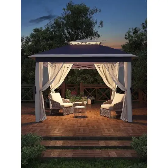 11'x11 Pop-Up Gazebo, Instant Outdoor Canopy Tent with Mosquito Nettings, Durable Steel Frame, for Patio, Garden, Courtyard image {5}