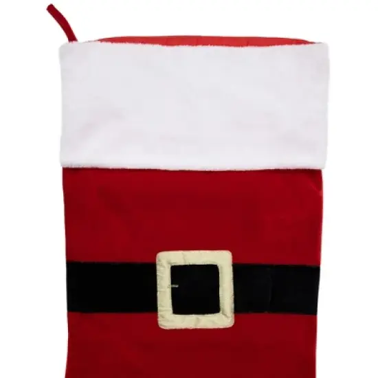 Northlight Velveteen Santa Claus Belt Buckle Commercial Christmas Stocking - 48" - Red and White image {4}