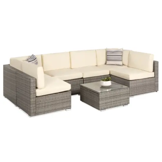 Best Choice Products 7-Piece Modular Outdoor Conversational Furniture Set, Wicker Sectional Sofas w/ Cover image {7}