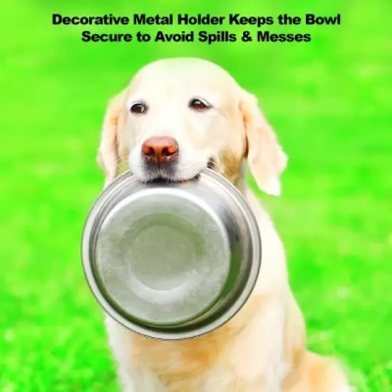 Elevated Dog and Cat Bowls - Decorative 6.5-Inch-Tall Raised Stand with 2 Stainless-Steel Food and Water Bowls - Hold 40oz Each by PETMAKER (Black) image {3}