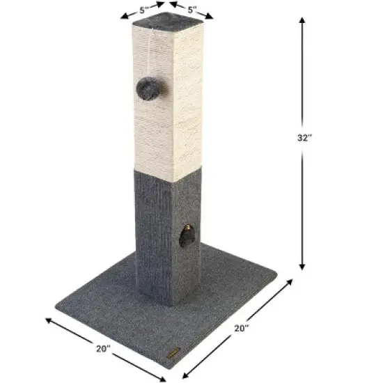 PAWBEE Cat Scratching Post - 32&rdquo; Tall Cat Scratcher with Softball & Jingle Bell Toy &ndash; Covered with Natural Sisal Rope &ndash; Good for Large & Small Cats image {3}