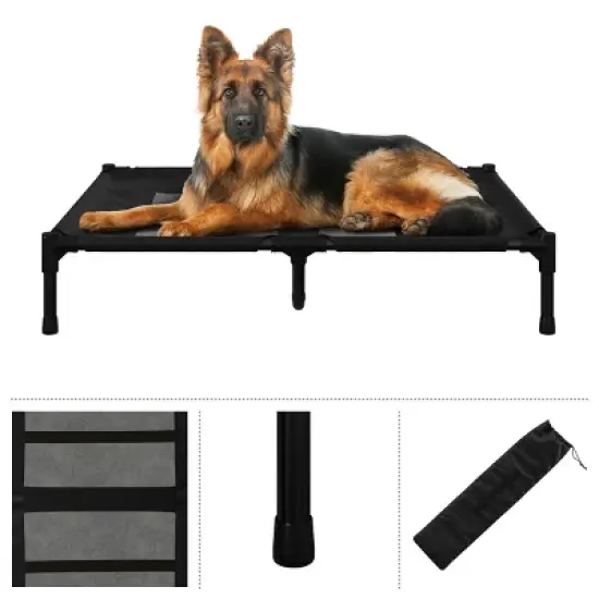 Elevated Dog Bed - 36x30-Inch Portable Pet Bed with Non-Slip Feet - Indoor/Outdoor Dog Cot or Puppy Bed for Pets up to 80lbs by PETMAKER (Black) image {1}