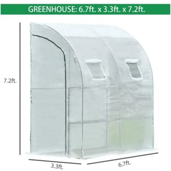 Aoodor 6.7ft. x 3.3ft. x 7.2ft. Outdoor Walk-in Greenhouse Lean to Portable Wall Two Doors image {4}