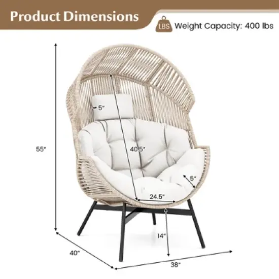Tangkula Wicker Stationary Egg Chair Lounge Basket Sofa Chair w/ Heavy-Duty Metal Frame image {5}