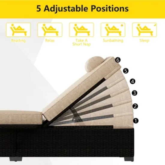 Wicker Chaise  Outdoor，Reclining Adjustable Pool Rattan Chaise Chair，Patio Rattan Wicker Chaise Lounge Chair Set of 2,  for Pool Deck image {3}