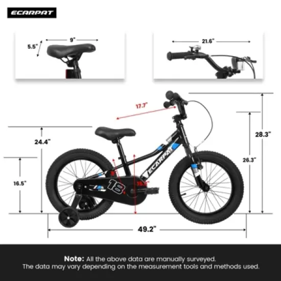 INFURNIC Bicycles 18 Inch Kids Bike with Training Wheels and V Brake for 3 to 5 Year Olds, Black, 49.5"*21.6"*28.3" image {1}