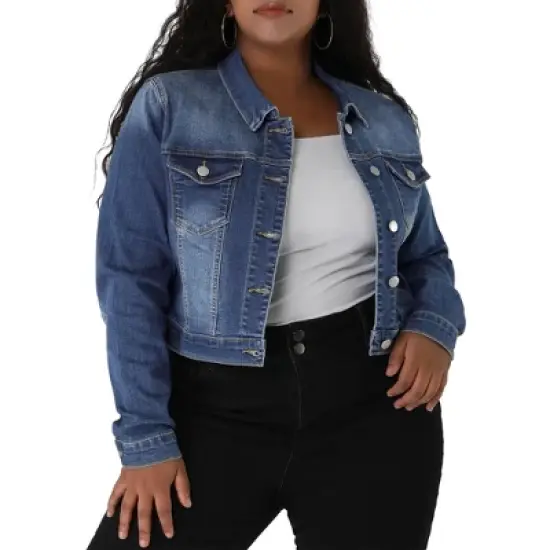 Agnes Orinda Women's Plus Size Cropped Long Sleeve Trendy Fashion Denim Jean Jackets image {12}