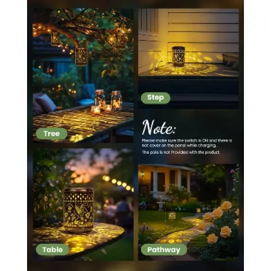 Gigalumi Solar Lanterns Outdoor Hanging Waterproof, Solar Lights Metal Decoration Outside for Yard, Patio,Garden,Backyard,Porch image {6}