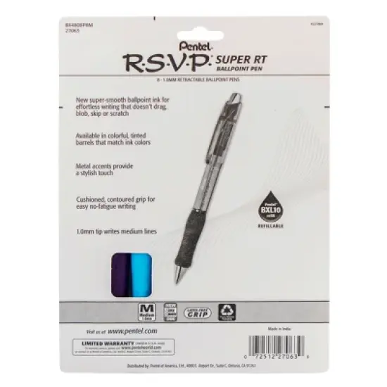 Pentel&reg; R.S.V.P.&reg; Super RT Retractable Ballpoint Pen, Assorted, Pack of 8 image {1}