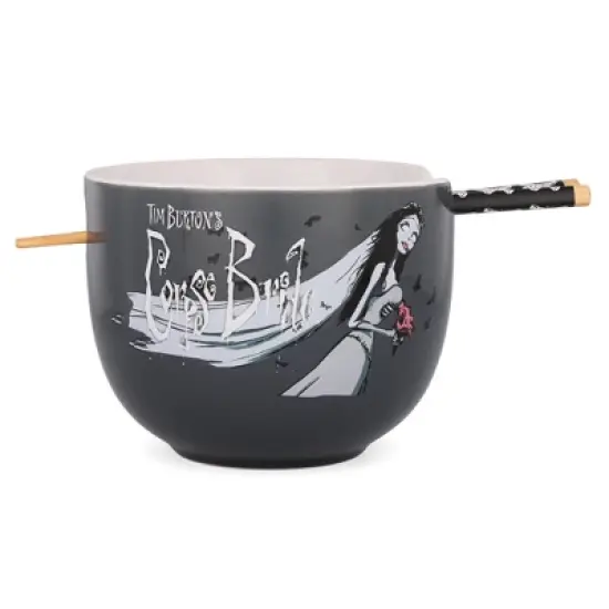 Silver Buffalo Tim Burton's Corpse Bride Emily Butterflies Ceramic Ramen Bowl With Chopsticks image {1}