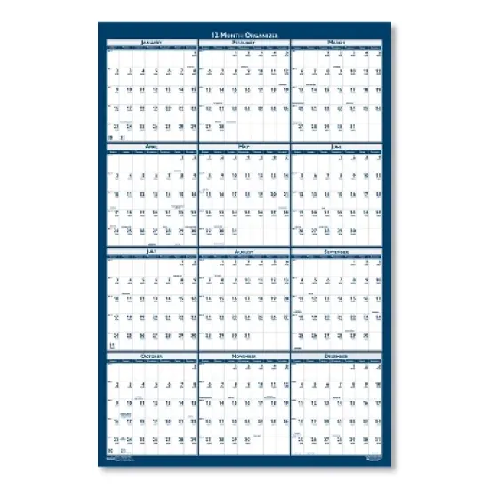 Recycled Poster Style Reversible/Erasable Yearly Wall Calendar, 66 x 33, White/Blue/Gray Sheets, 12-Month (Jan to Dec): 2026 image {1}