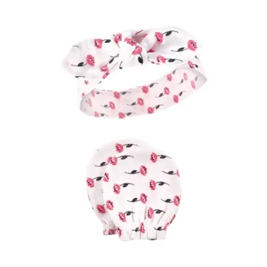 Hudson Baby Infant Girl Cotton Headband and Scratch Mitten Set, Botanical, 0-6 Months image {5}