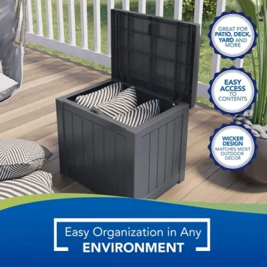 Suncast 22-Gallon Indoor or Outdoor Backyard Patio Small Storage Deck Box with Attractive Bench Seat and Reinforced Lid, Cyberspace (3 Pack) image {3}