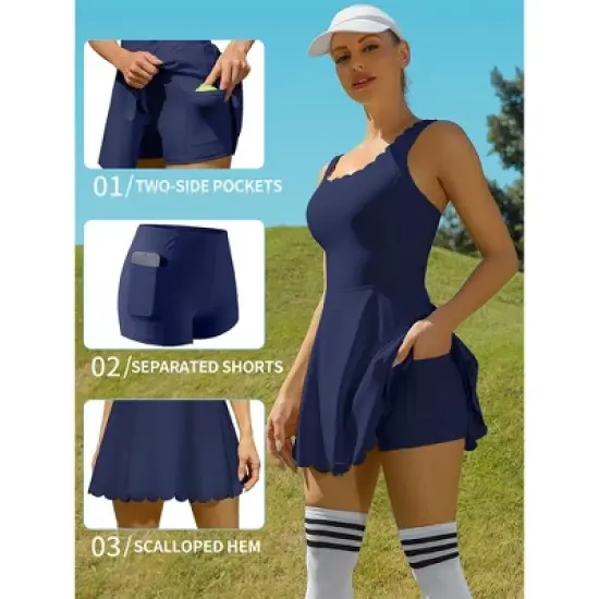 Attraco Women's Tennis Dress with Shorts Workout Golf Skirts with Pockets Athletic Dresses Sport Dresses image {7}