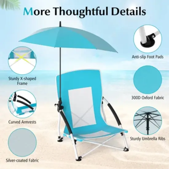 Costway 1/2 PCS Portable Beach Umbrella Chair with Hexagonal Parasol Comfy Armrest Breathable Seat Pink image {4}